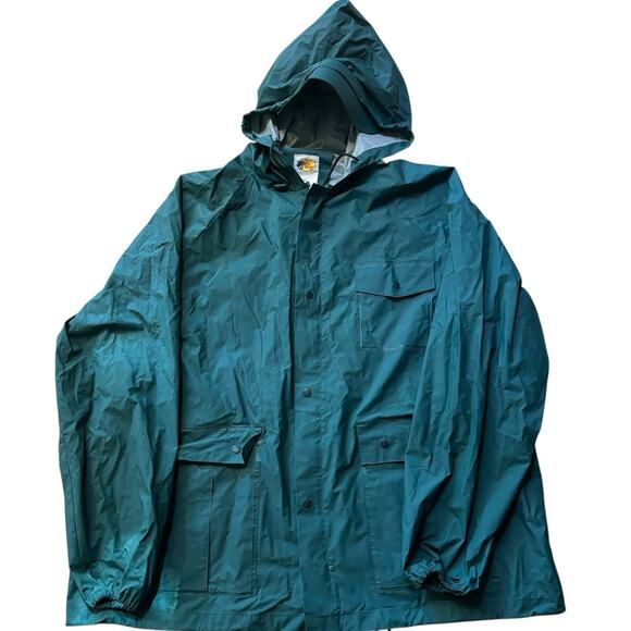 Bass Pro Shops Fishing Rain Jacket Hood Polyvinyl Men’s Size XL Dark Green - Picture 1 of 7